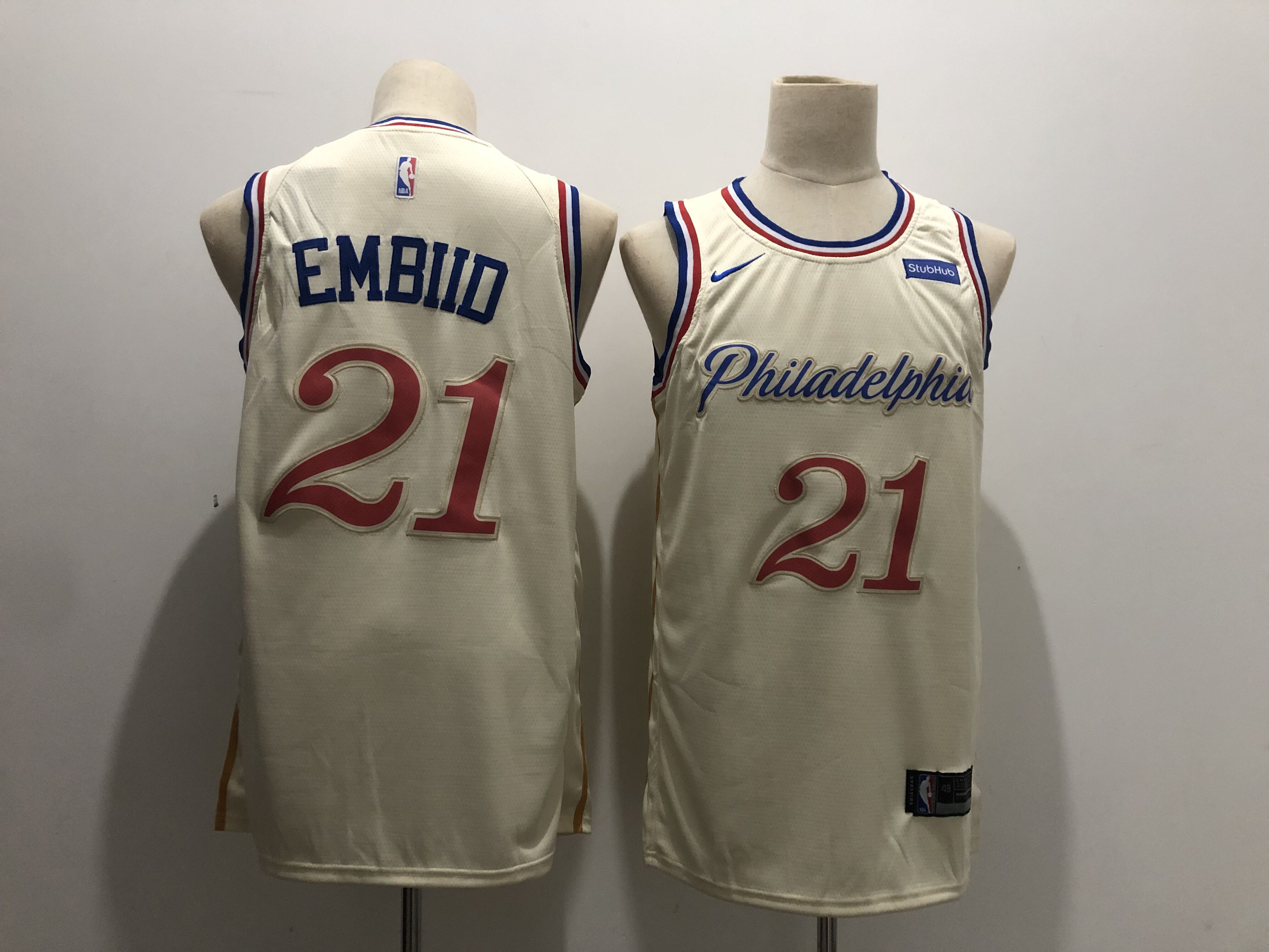 Men Philadelphia 76ers #21 Embiid Cream City Edition Game Nike NBA Jerseys
